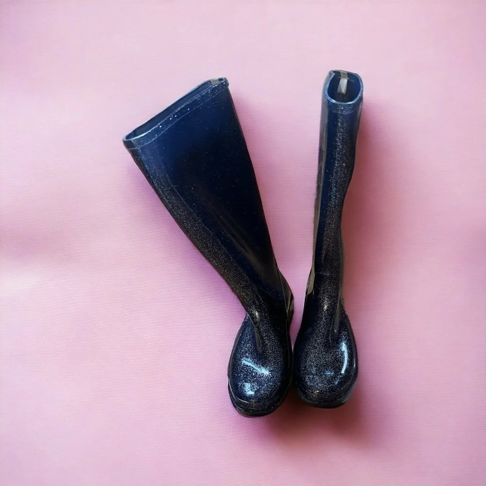 Size 6 women rain boots dark blue with glitters - Picture 2 of 5